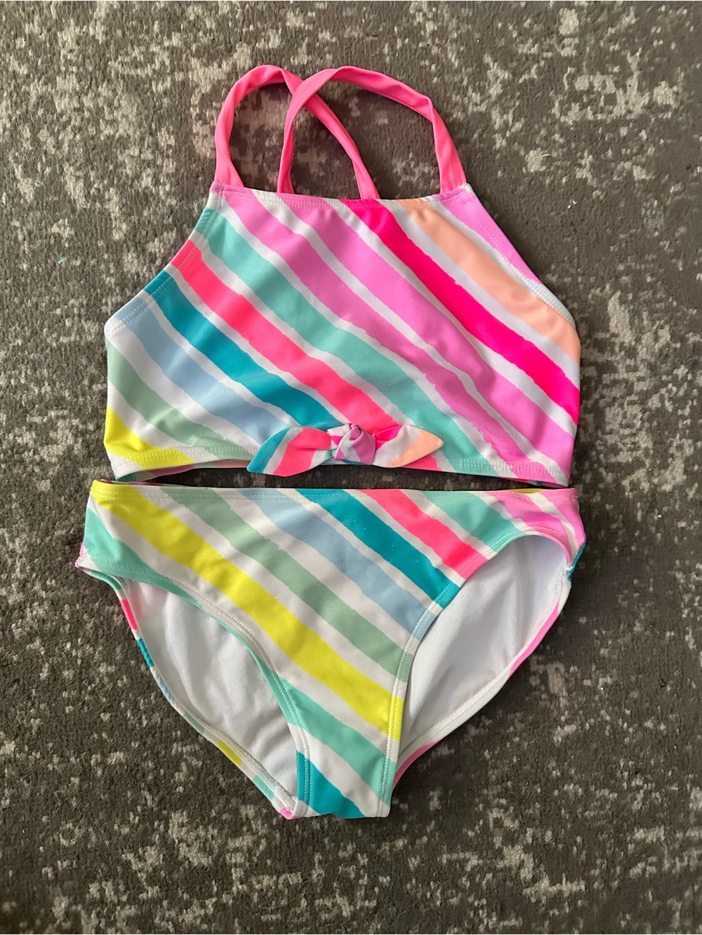 Justice Rainbow Stripe Two-Piece Tankini in Pink, Teal, Yellow
